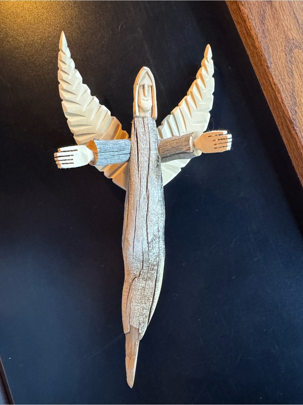 Vintage Elmer Alvarez Signed Wood Driftwood Angel 10.5" Santa Fe Folk Art